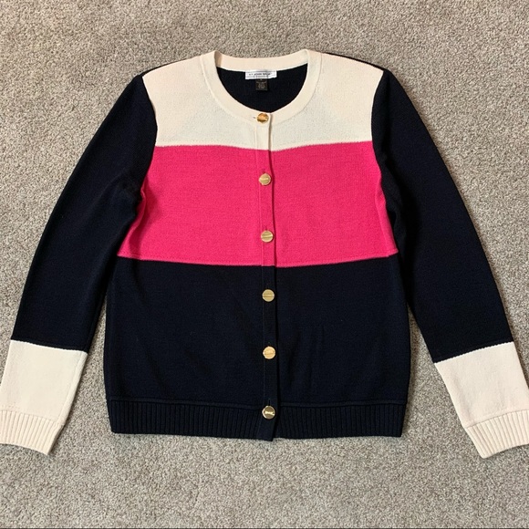 ST JOHN SPORT Black Pink Ivory SANTANA KNIT Button Front SUIT Dress JACKET M - Picture 5 of 7